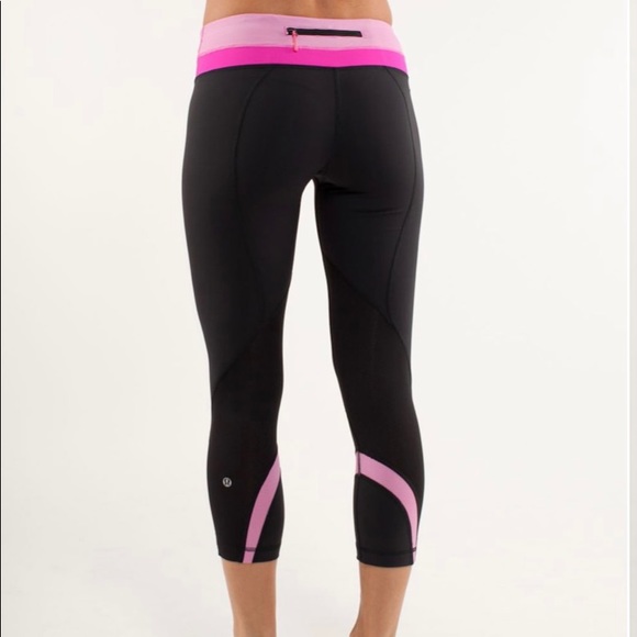 Lululemon Run Inspire Crop II Black/Pink Leggings - Picture 2 of 8